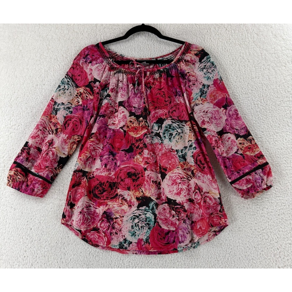 Vanessa Virginia Top Womens Small Pink Floral Print Long Sleeve 100% Silk Casual